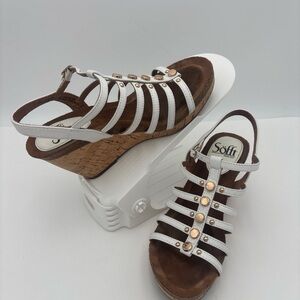 Sofft White and Brown Strappy‎ Wedges